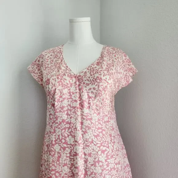 Y2K Isabella Bird White & Pink Floral V Neck Silk Midi Dress M - Picture 3 of 15